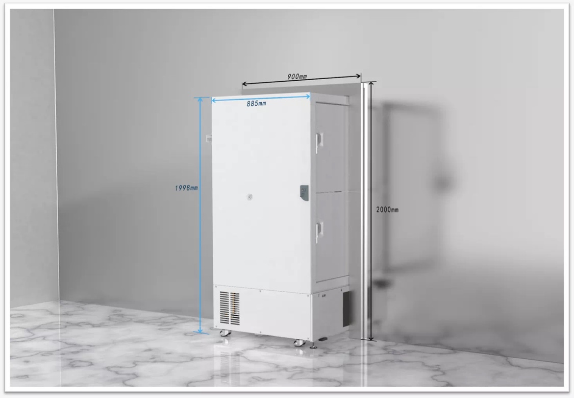 El diseño de la puerta desmontable del ultracongelador Meling resuelve el problema de entrar por puertas estrechas

