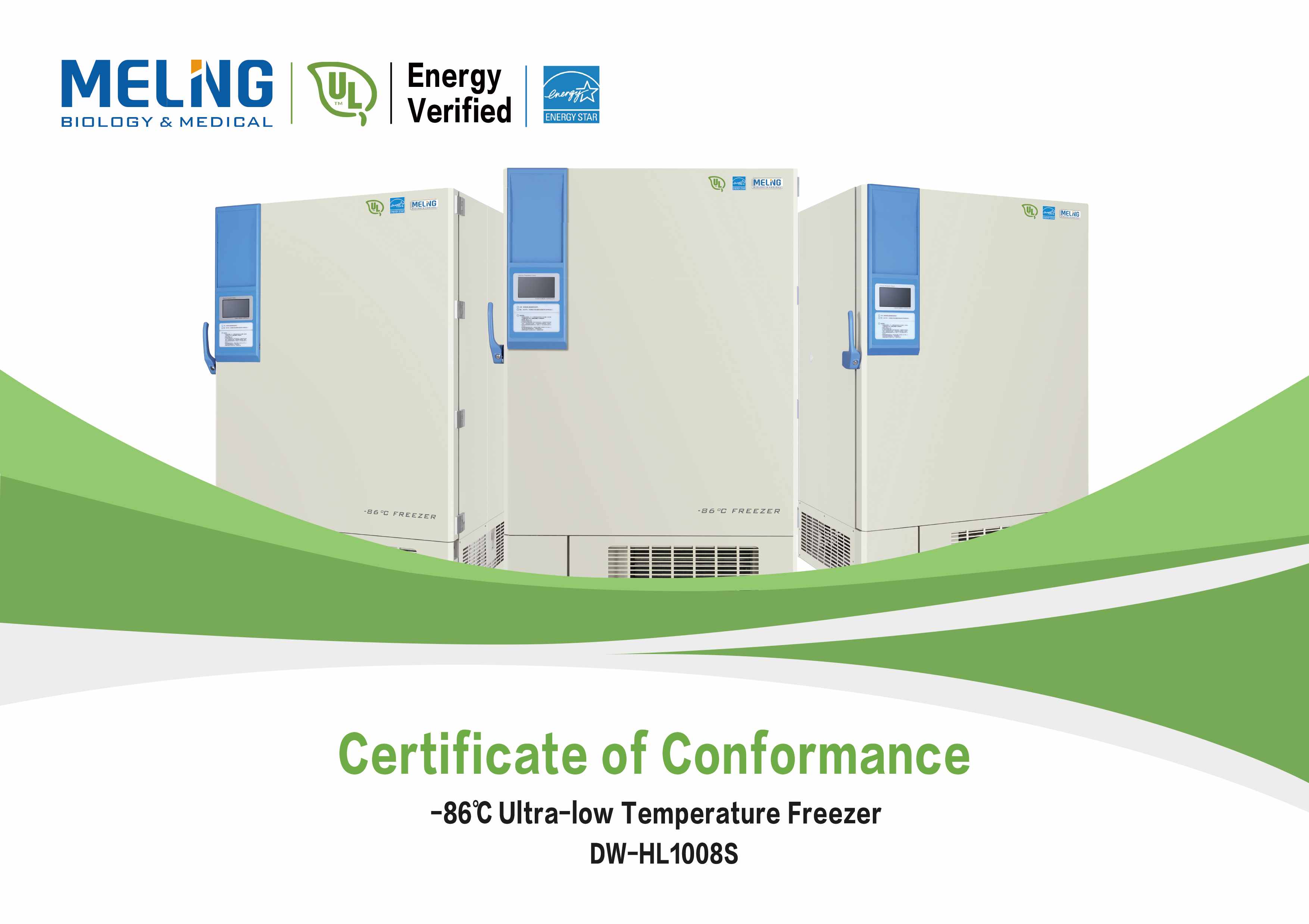 El congelador de temperatura ultrabaja Meling -86 ℃ DW-HL1008S tiene la certificación UL 